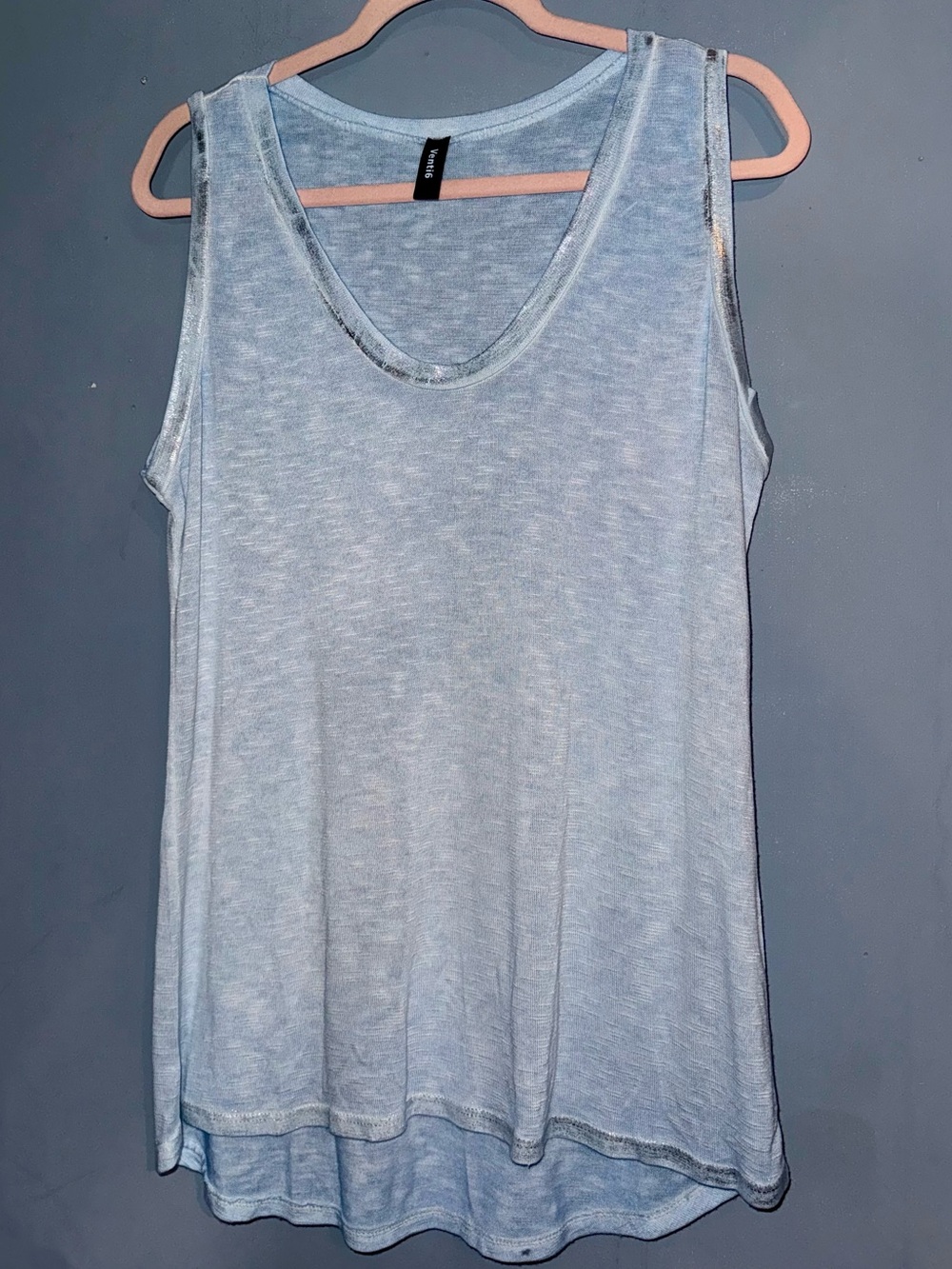 Venti6 Made in Italy Light Blue Viscose Tank Top Large w/metallic sleeves